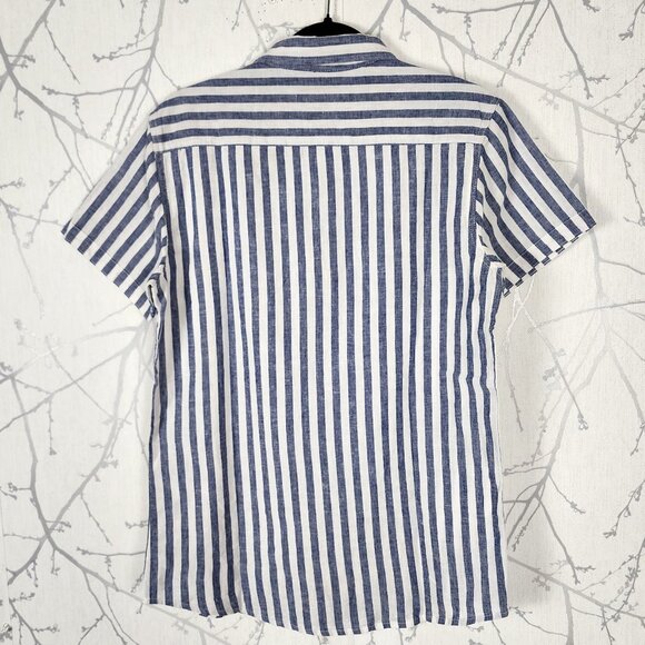 Joe's Jeans NWT Blue Stripe Cotton Linen Button Up Shirt - Picture 3 of 7